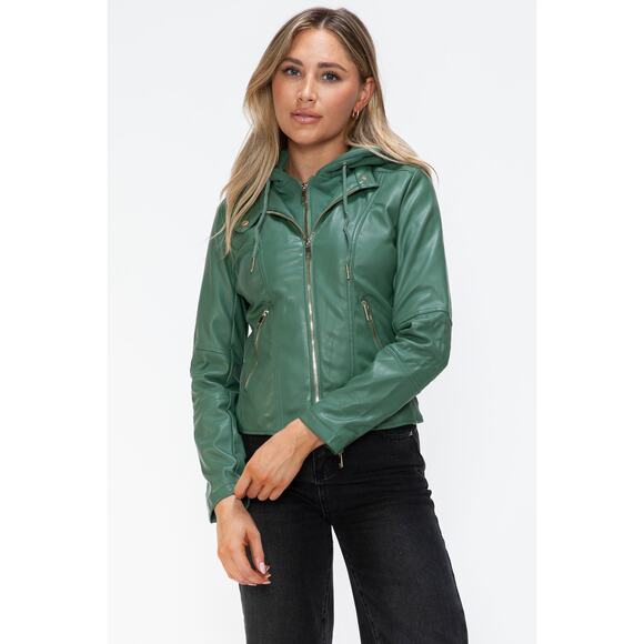 SNOBBISH Green Double Zip Layered Hooded Long Sleeve Jacket NEW Moto Medium - Picture 4 of 10